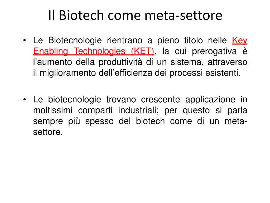 il biotech come meta settore