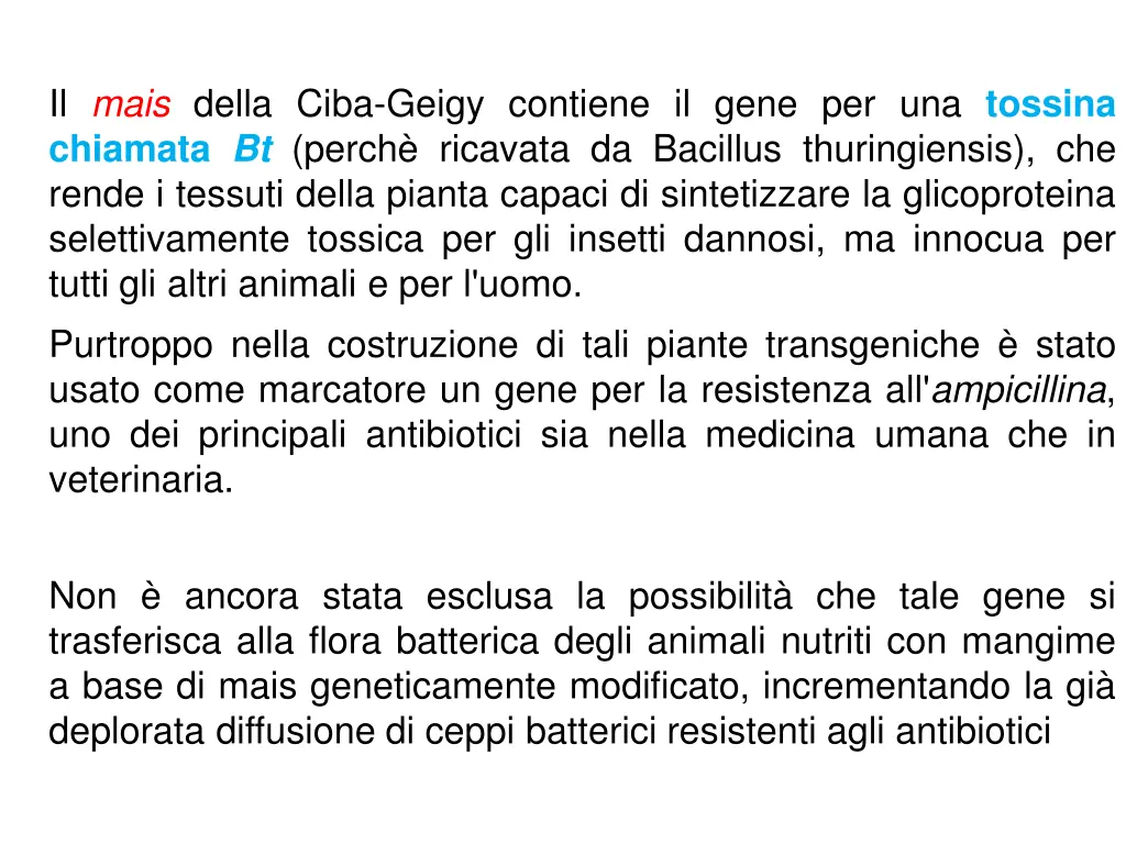 il mais della ciba geigy contiene il gene