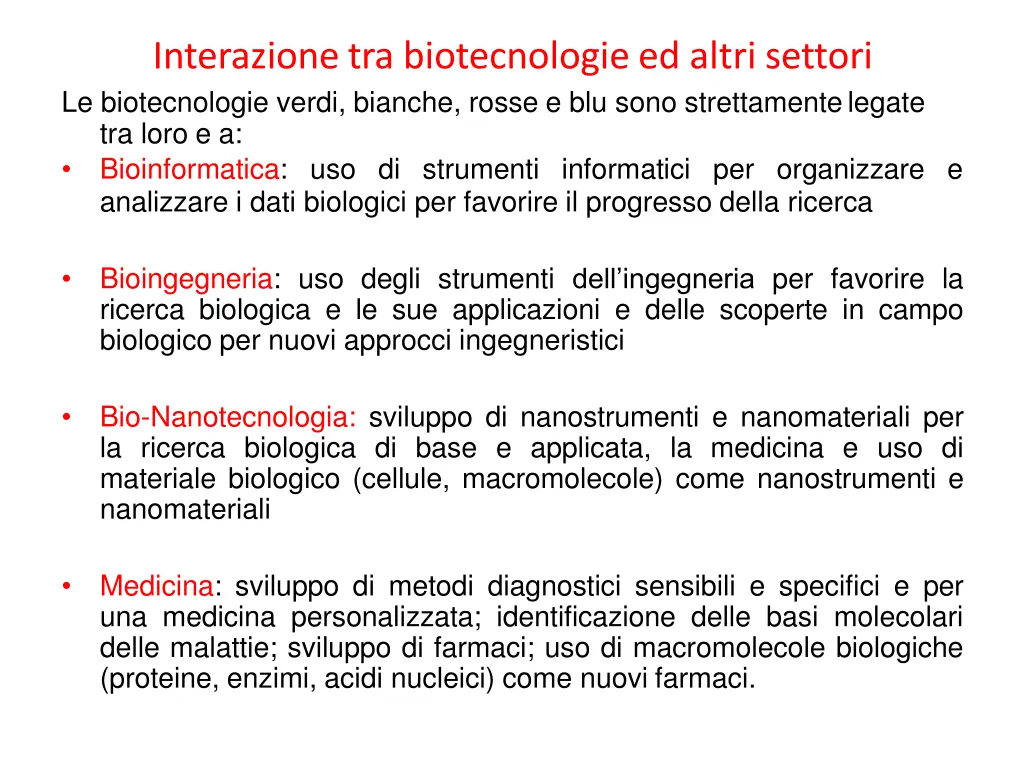 interazione tra biotecnologie ed altri settori