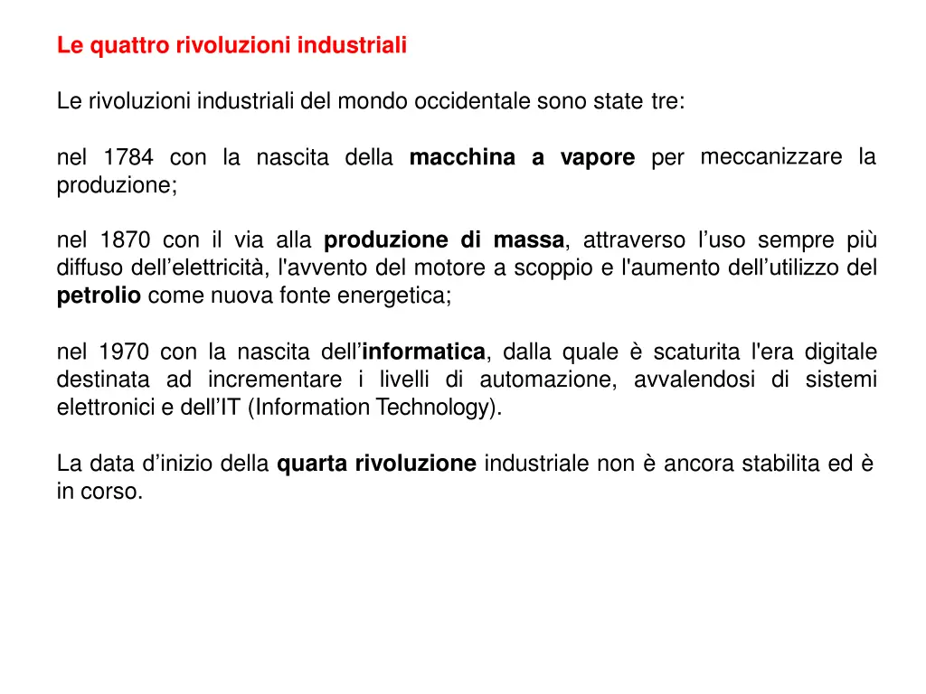 le quattro rivoluzioni industriali