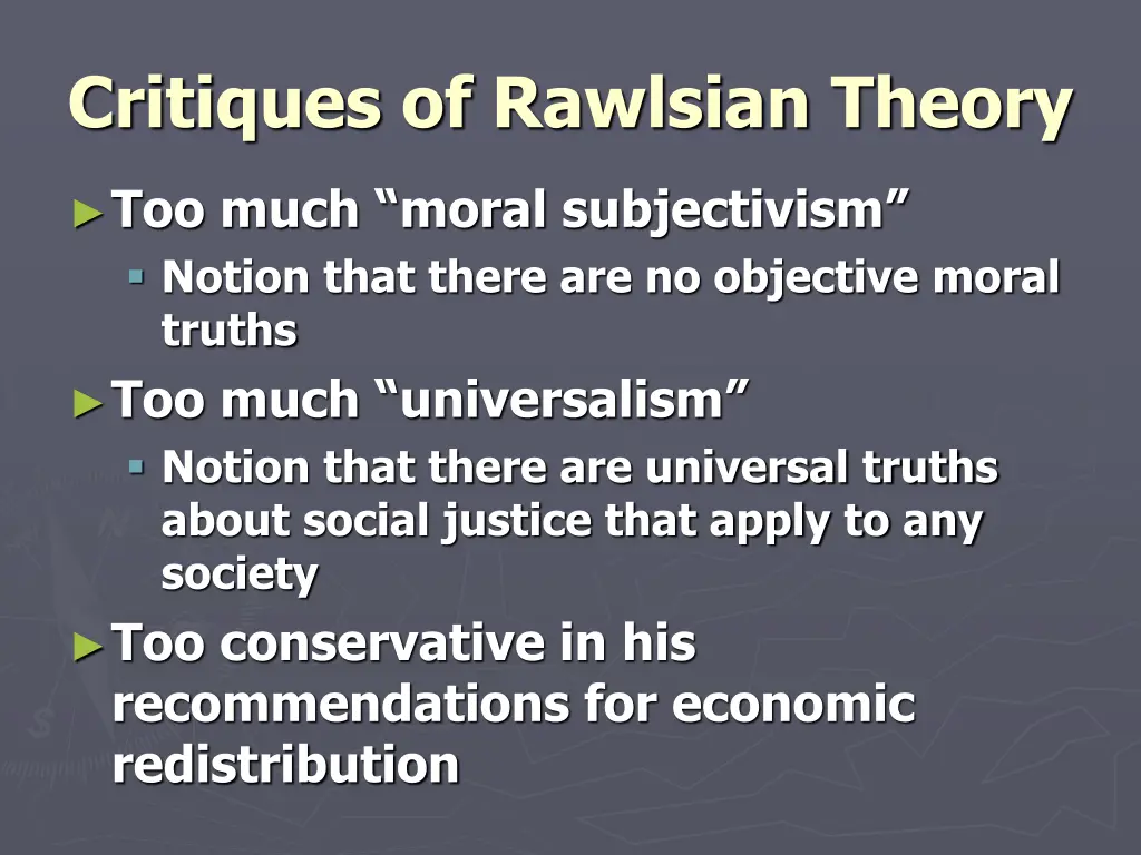 critiques of rawlsian theory