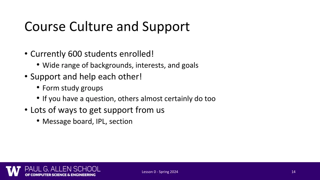 course culture and support