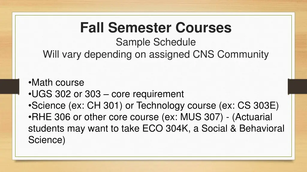 fall semester courses sample schedule will vary
