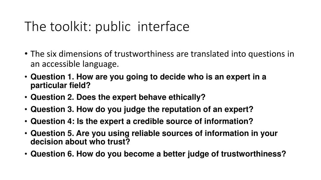 the toolkit public interface