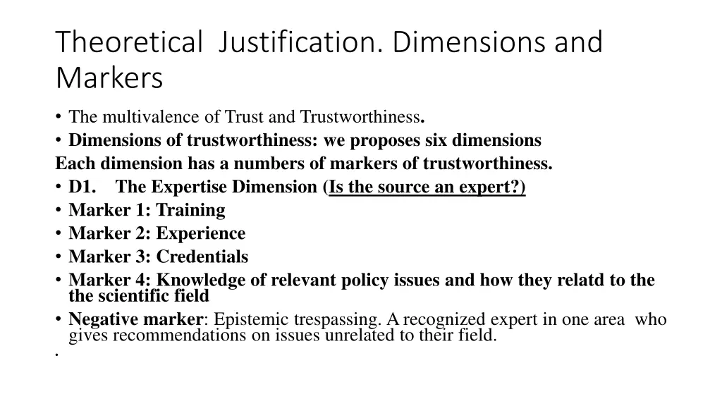 theoretical justification dimensions and markers