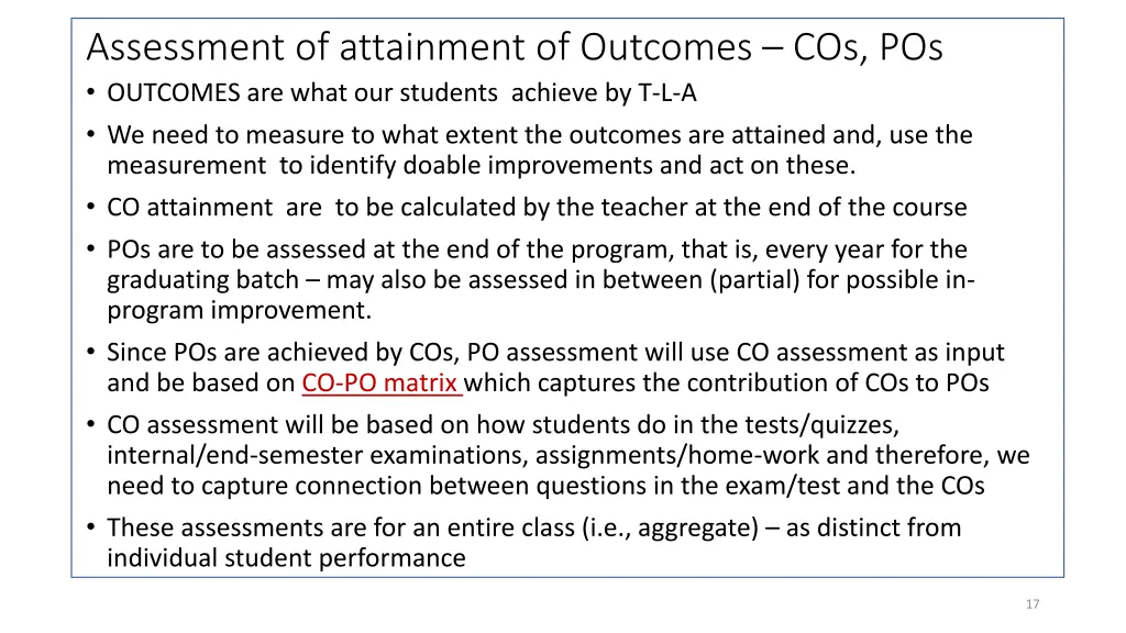 assessment of attainment of outcomes