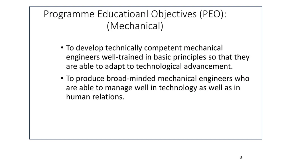 programme educatioanl objectives peo mechanical