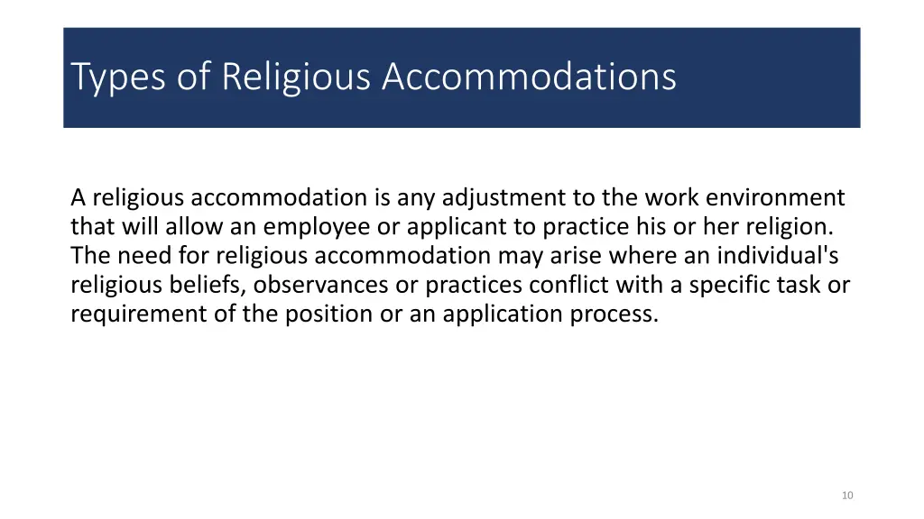 types of religious accommodations