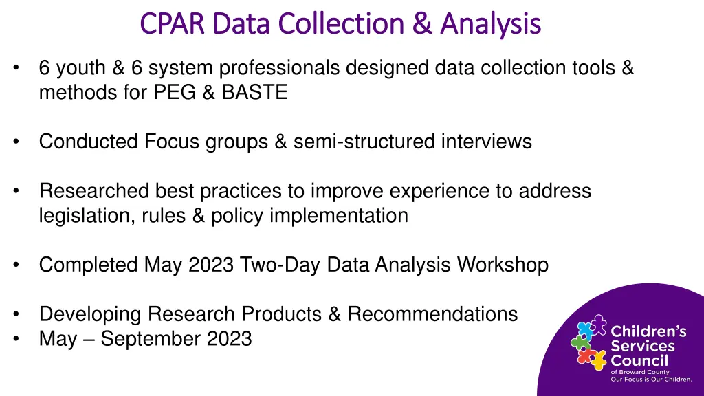 cpar data collection analysis cpar data