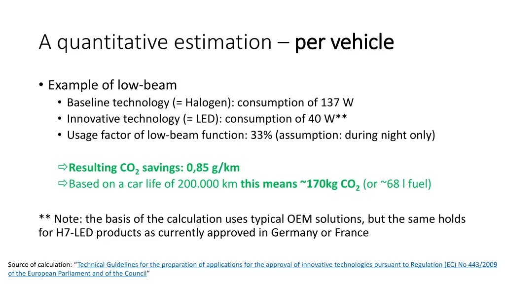 a quantitative estimation per vehicle