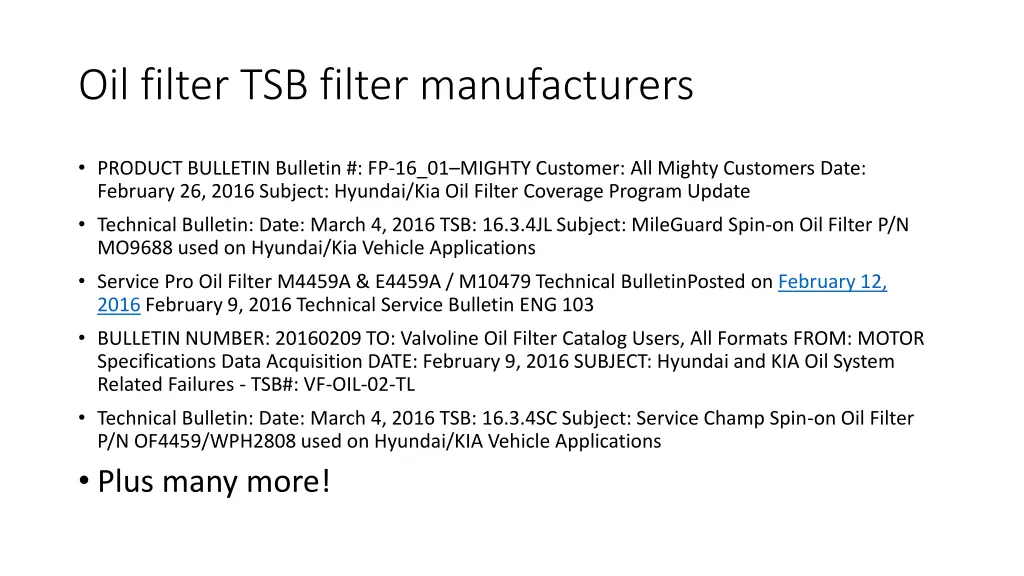 oil filter tsb filter manufacturers