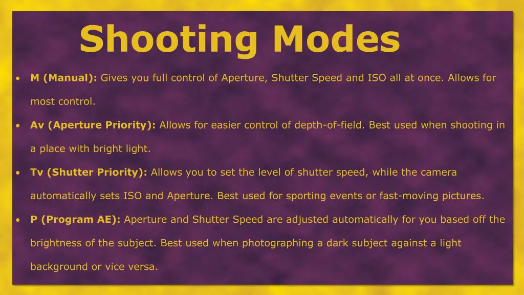 shooting modes 1