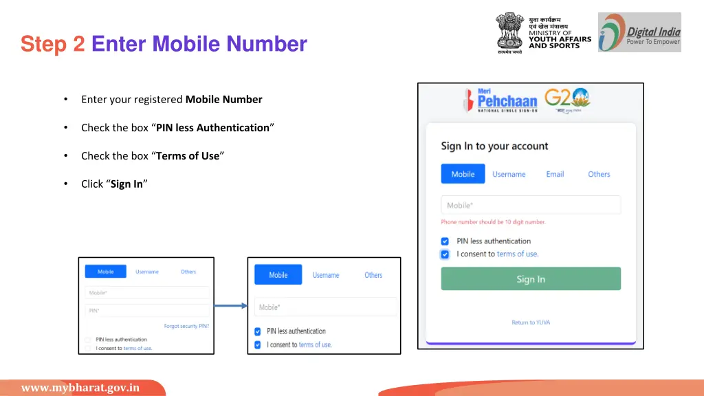 step 2 enter mobile number