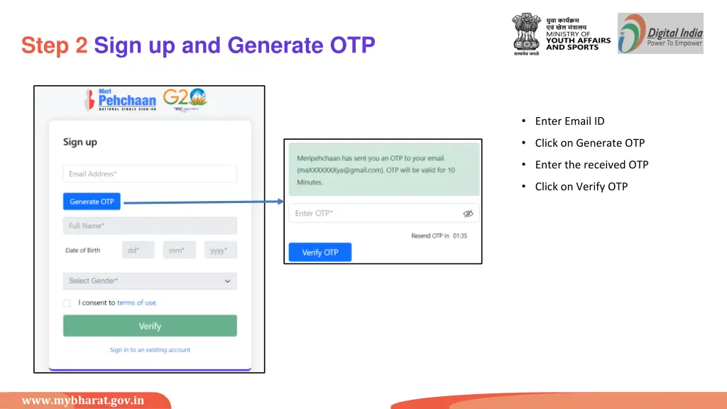 step 2 sign up and generate otp