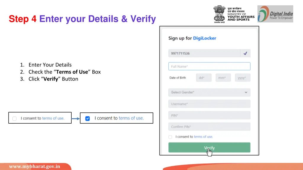 step 4 enter your details verify