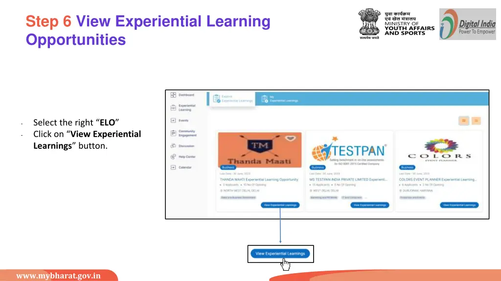 step 6 view experiential learning opportunities