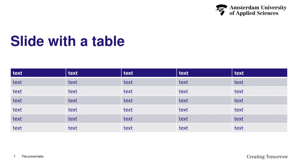 slide with a table