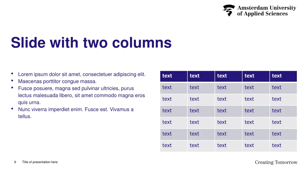 slide with two columns