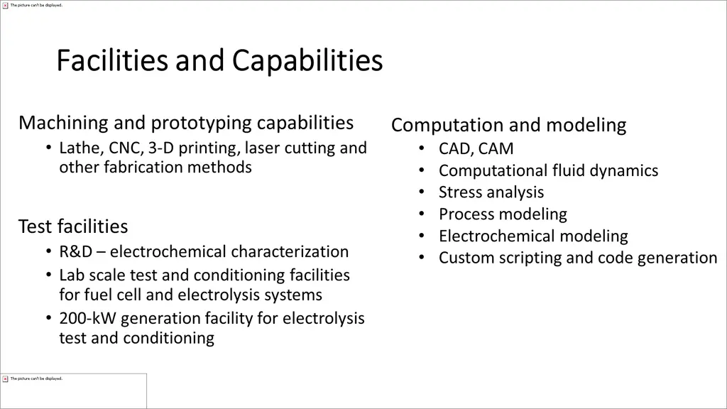 facilities and capabilities facilities