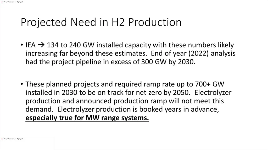 projected need in h2 production