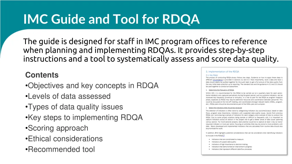 imc guide and tool for rdqa