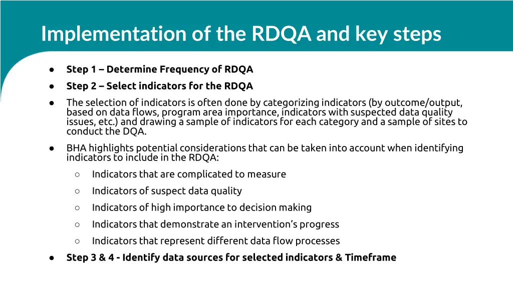 implementation of the rdqa and key steps