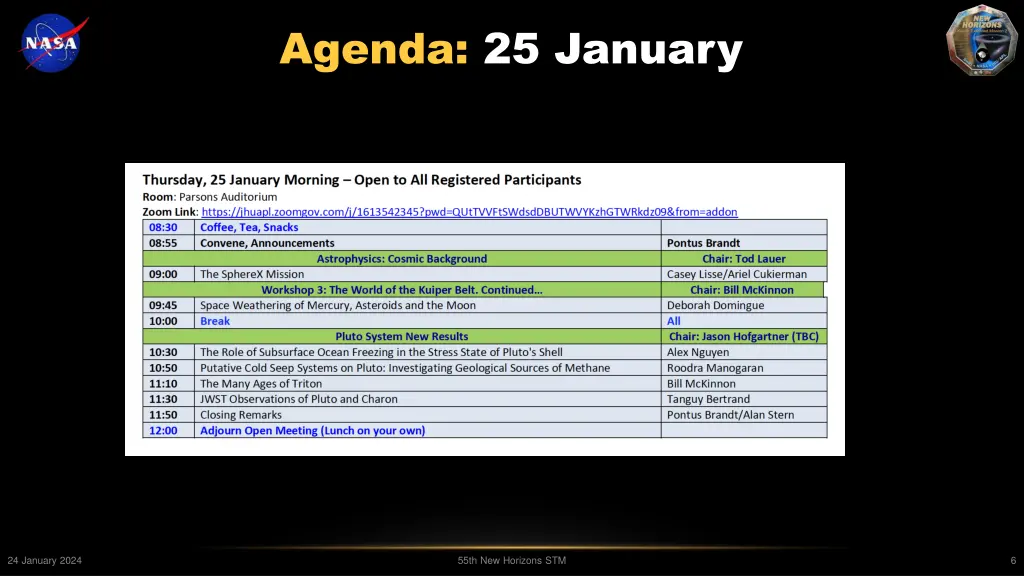 agenda 25 january