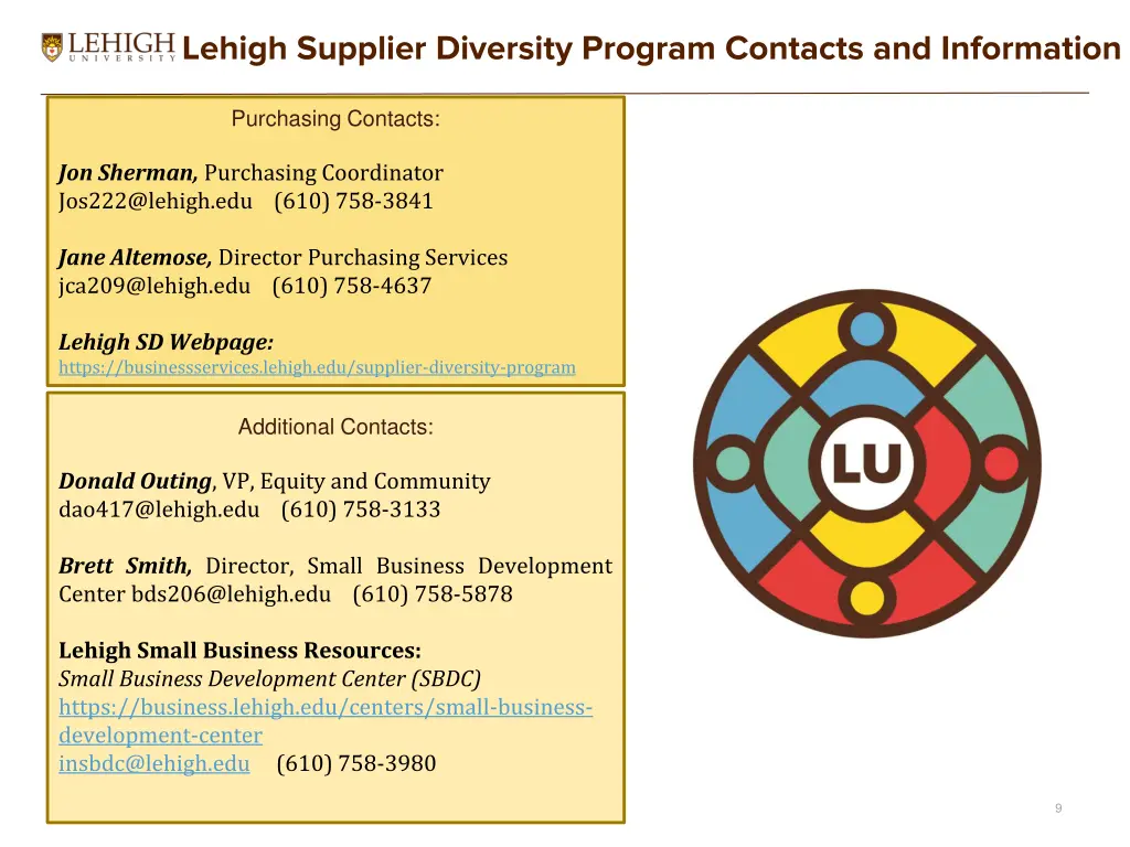 lehigh supplier diversity program contacts