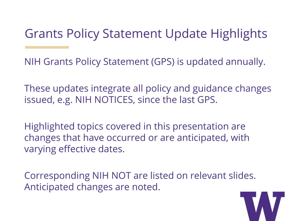 grants policy statement update highlights