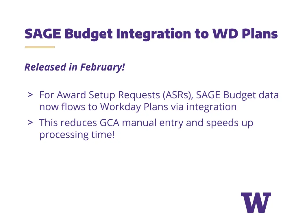 sage budget integration to wd plans