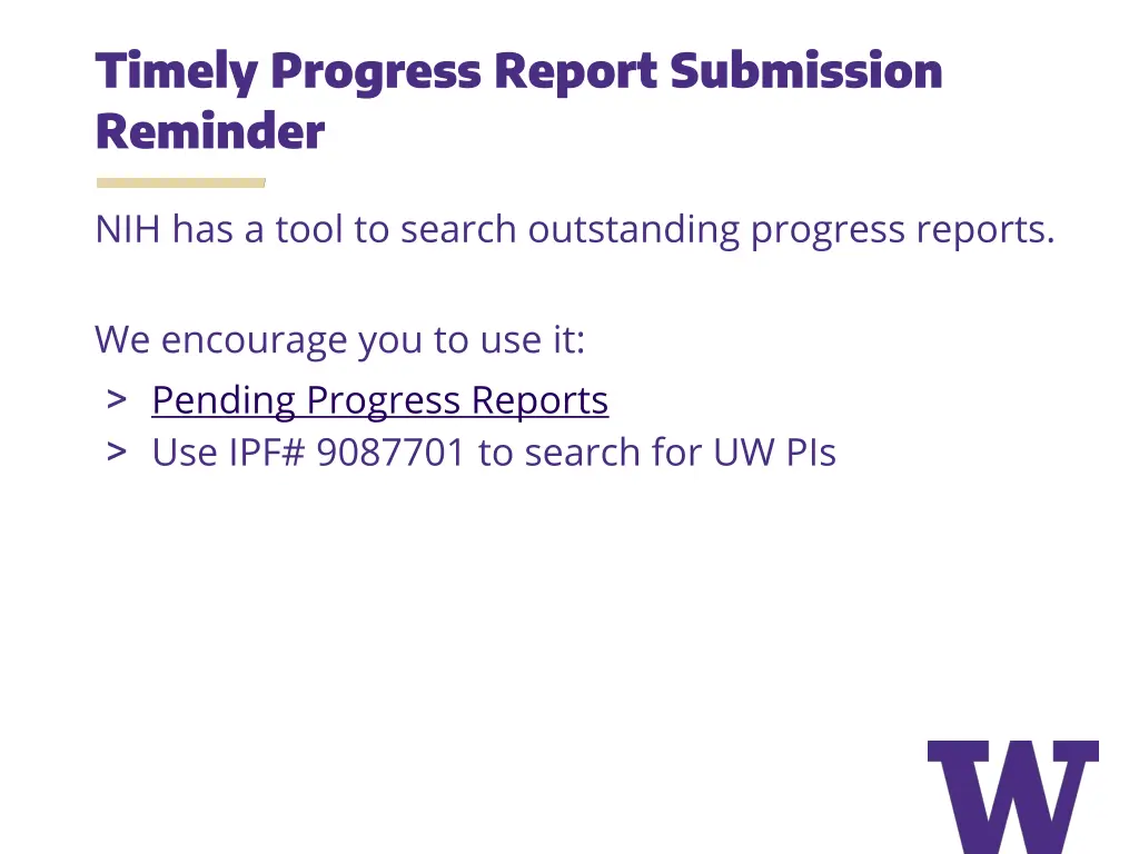 timely progress report submission reminder