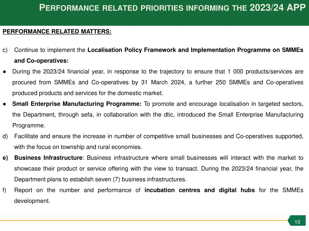 p erformance related priorities informing 1