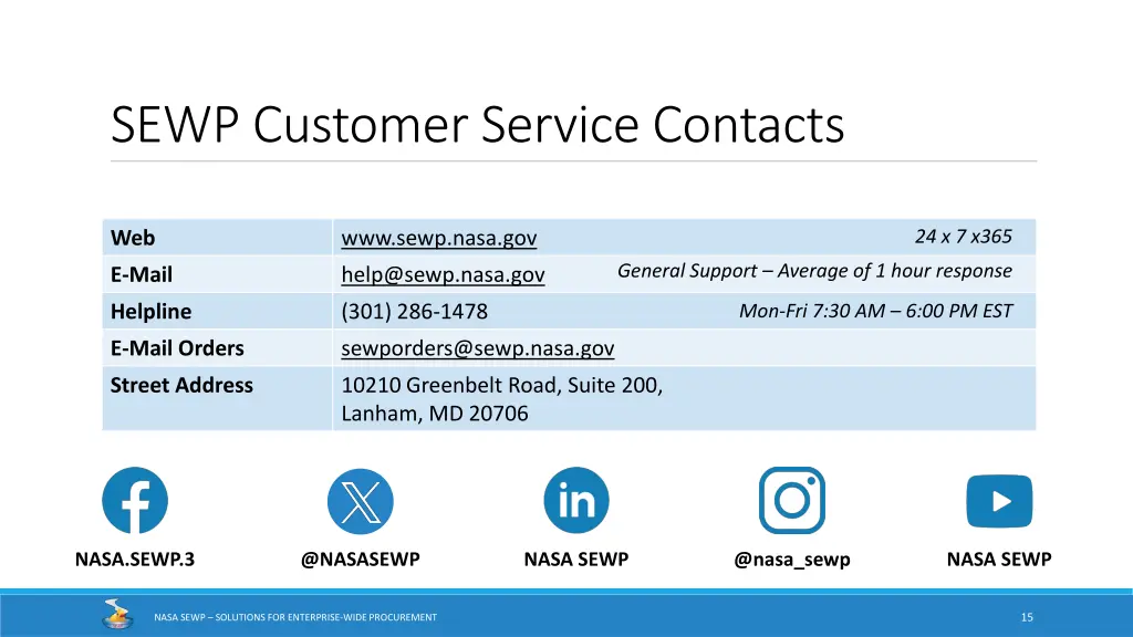 sewp customer service contacts
