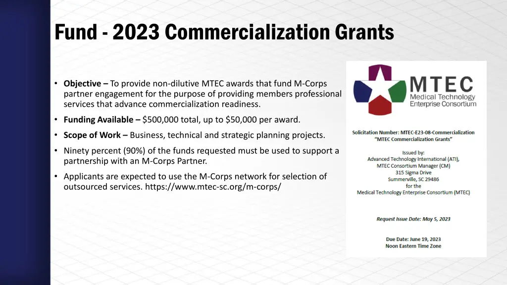 fund 2023 commercialization grants