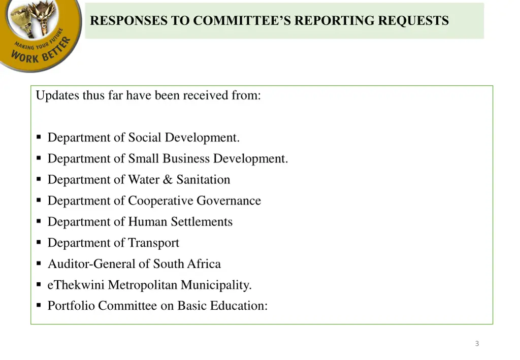 responses to committee s reporting requests