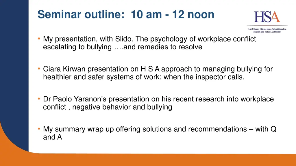 seminar outline 10 am 12 noon