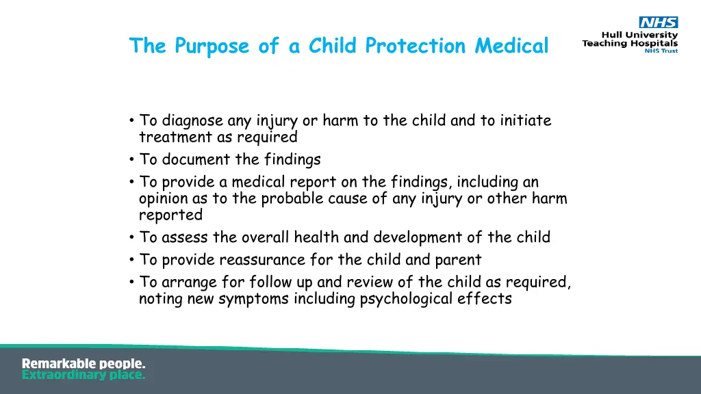 the purpose of a child protection medical