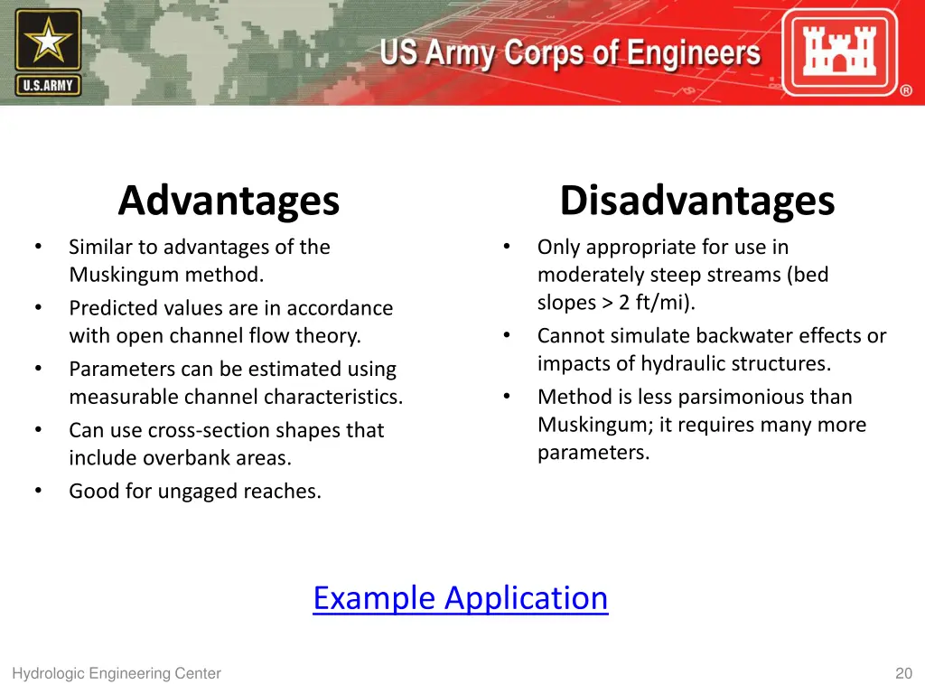 advantages similar to advantages of the muskingum