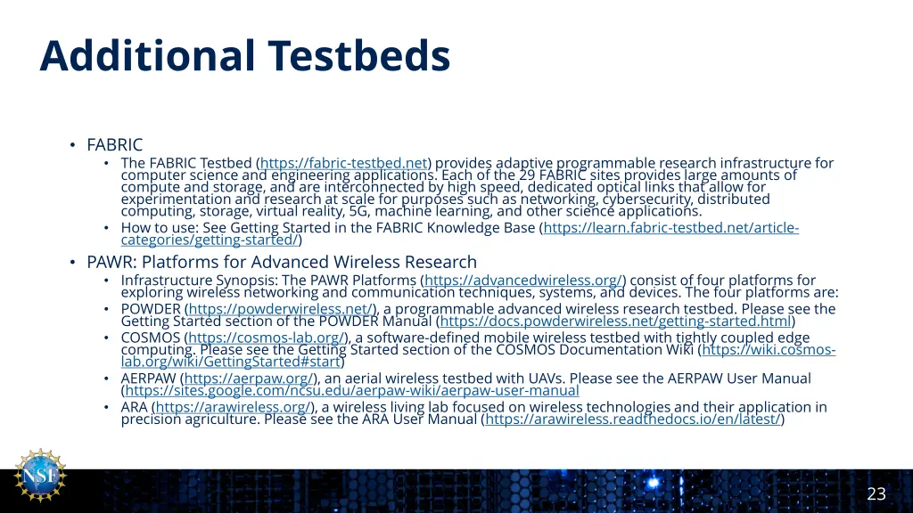 additional testbeds