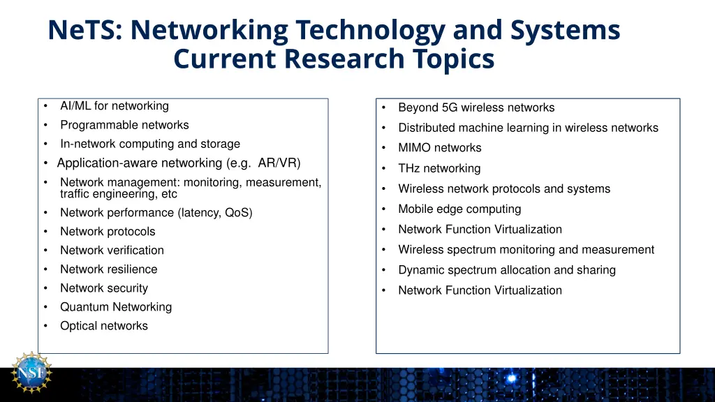 nets networking technology and systems current