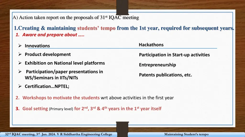 a action taken report on the proposals