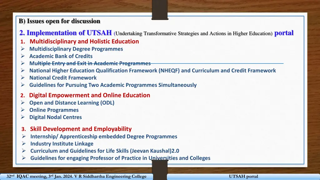 b issues open for discussion 2 implementation 1