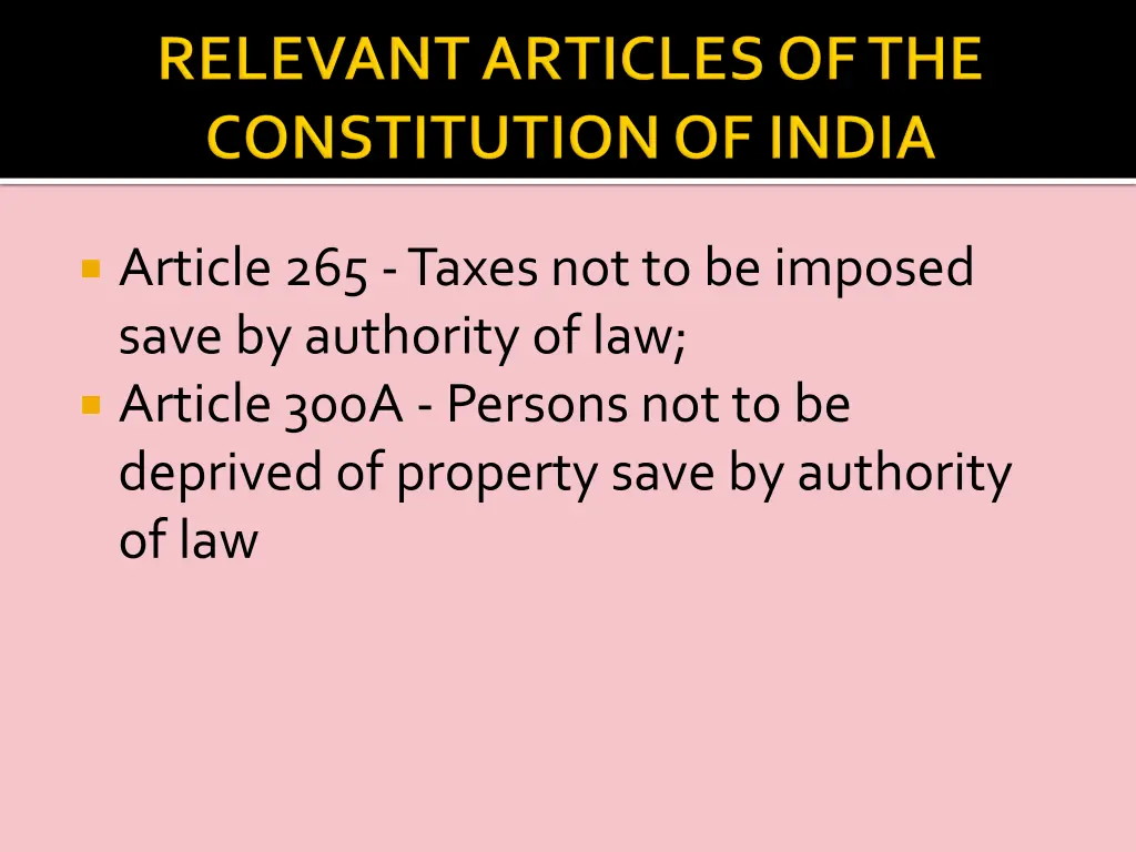 article 265 taxes not to be imposed save