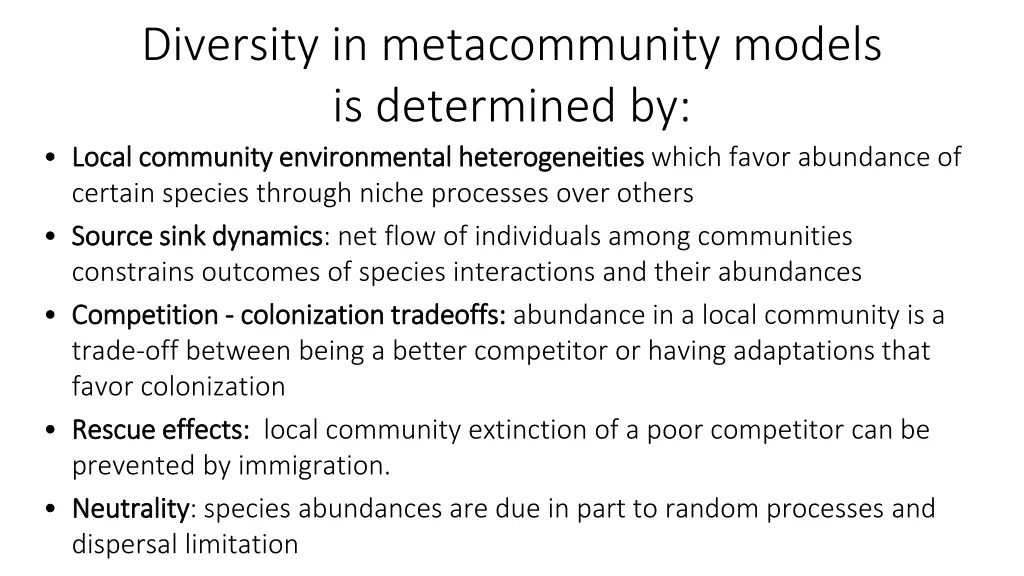 diversity in metacommunity models is determined