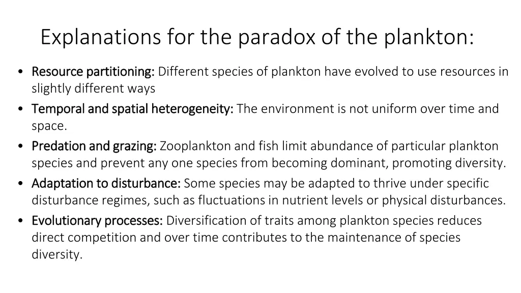 explanations for the paradox of the plankton