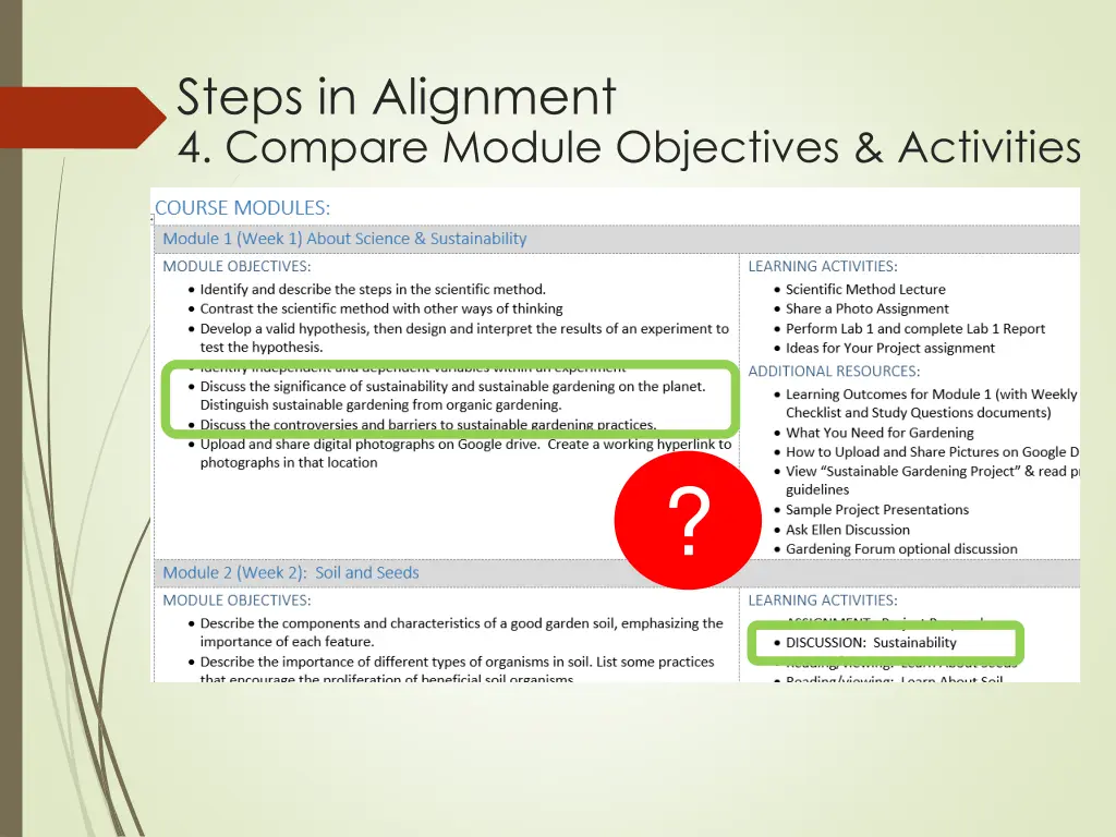 steps in alignment 4 compare module objectives 1