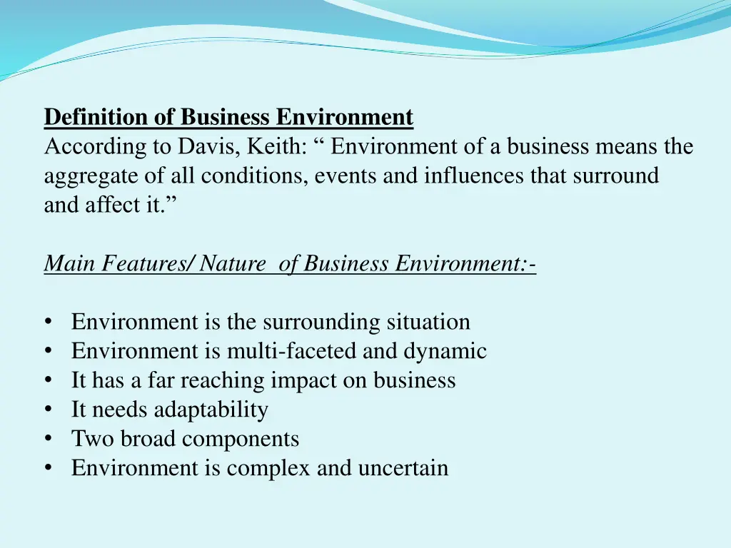 definition of business environment according