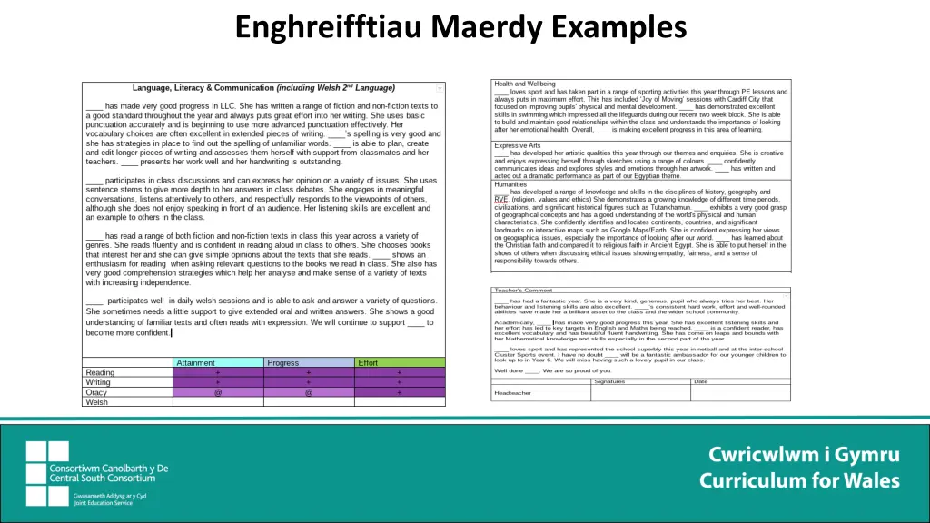 enghreifftiau maerdy examples 1