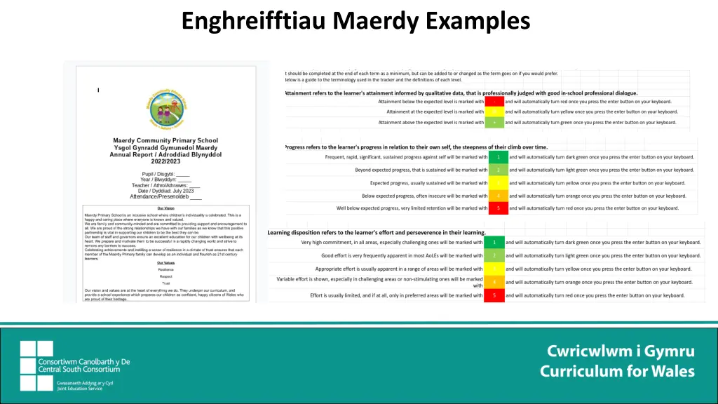 enghreifftiau maerdy examples