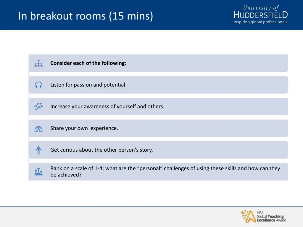 in breakout rooms 15 mins